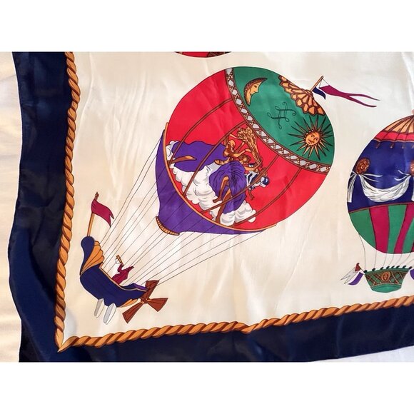 HOT AIR Balloons SCARF Cherubs Jewel Colors Silk-Feel Polyester 34" X 34" Gift - Picture 2 of 8